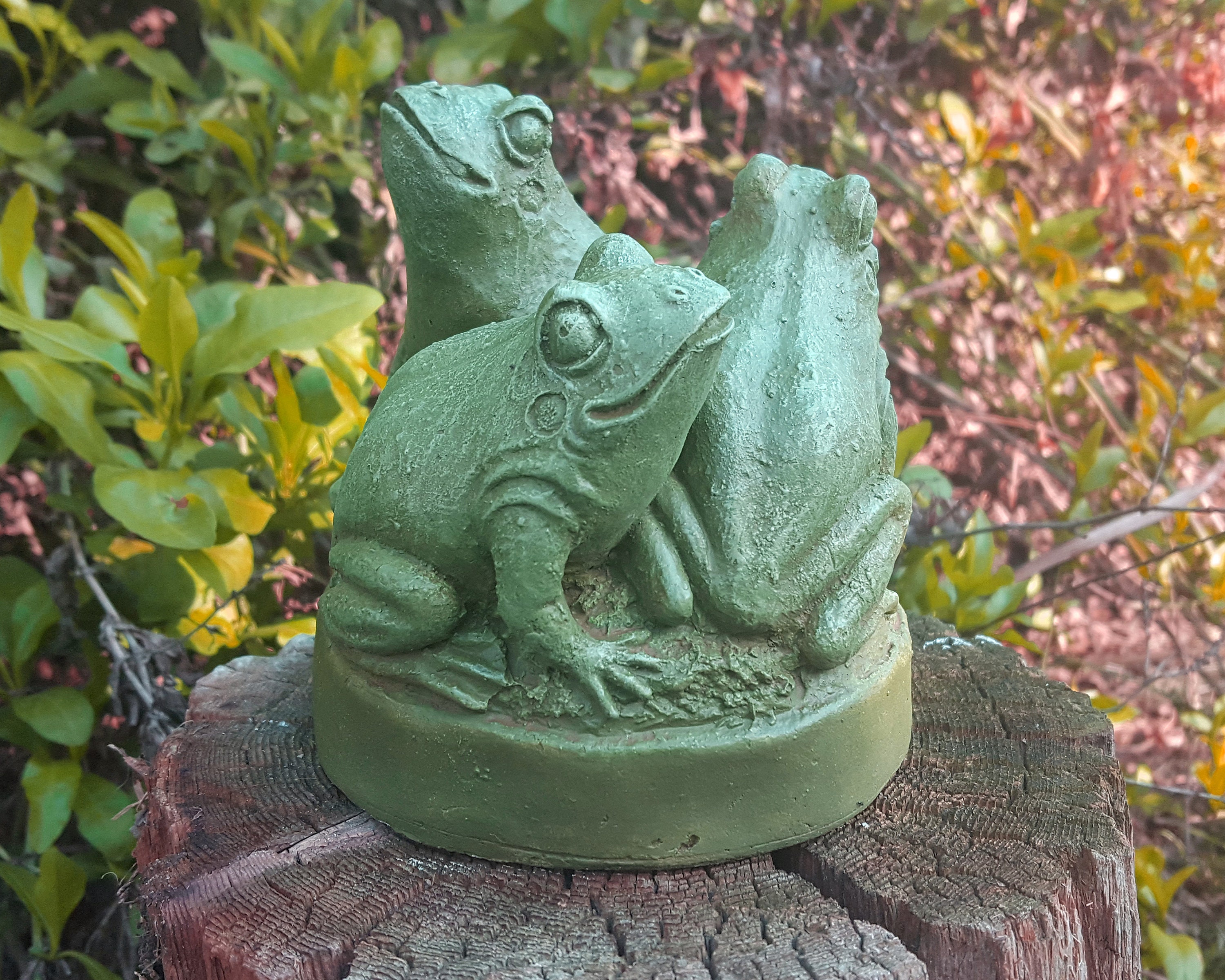 Three Frogs on a Rock Frog Garden Statue Cute Frog Concrete Etsy
