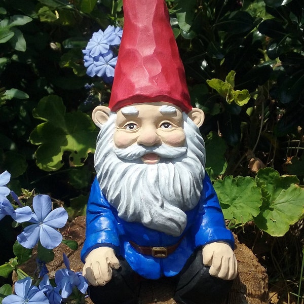 8.5"  Inches Tall' Gnome, Relaxing Garden Gnome,  Solid Cement,  Traditional Gnome,