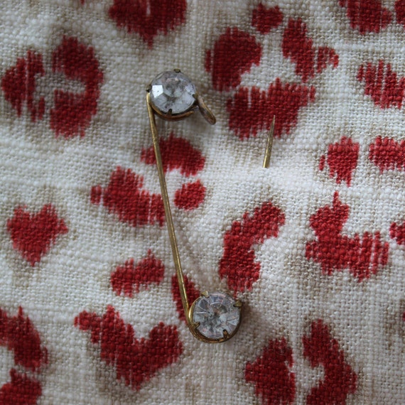 Vintage Punk Rock Safety Pin Rhinestone Brooch