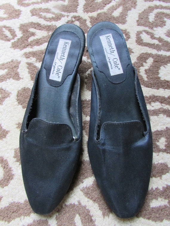 Silk Satin Bedroom Slipper Mules 1980s - Size 6