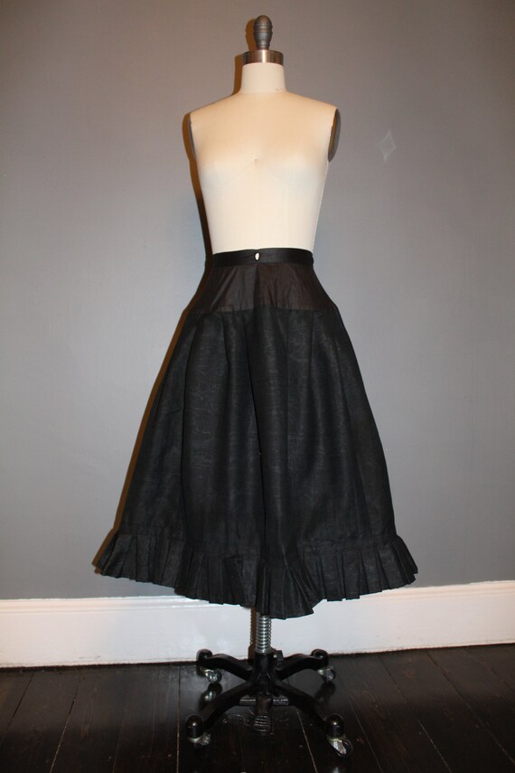 Victorian Black Moire Pleated Short Skirt 1800s