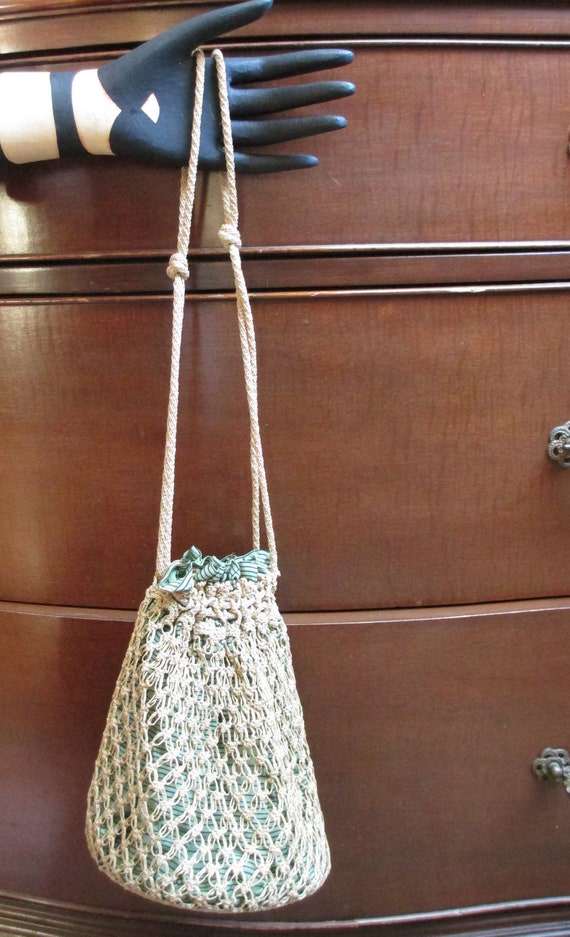 Vintage 1920s Drawstring Purse Crochet Bag