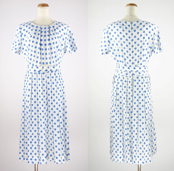 light blue dress with white polka dots