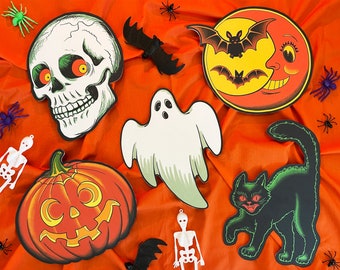 Vintage Halloween Cut Outs, Retro Decorations, Wall Art, Pumpkin