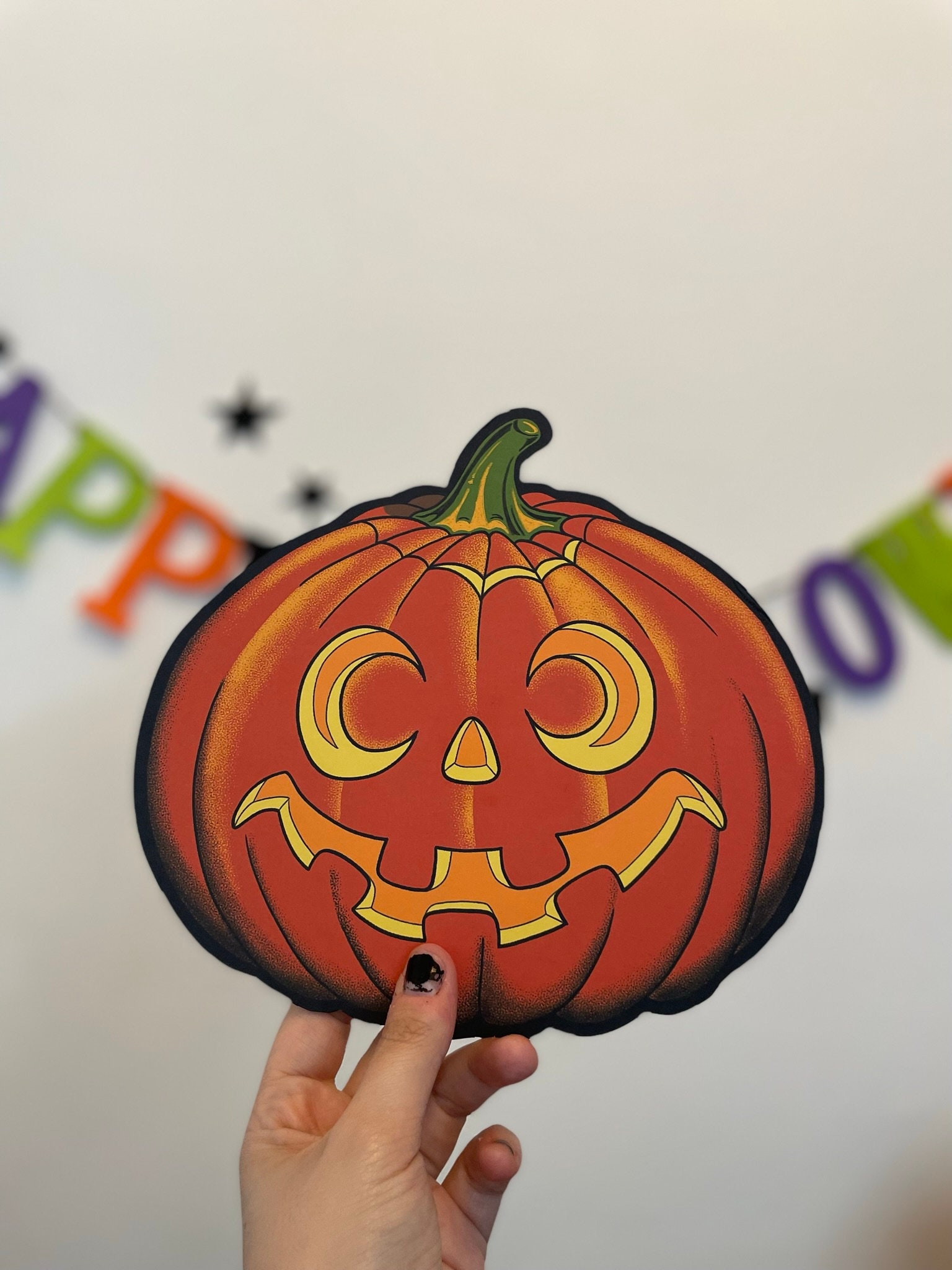 Vintage Halloween Cut Outs, Retro Decorations, Wall Art, Pumpkin Ghost Cat Skull Moon Bat Die