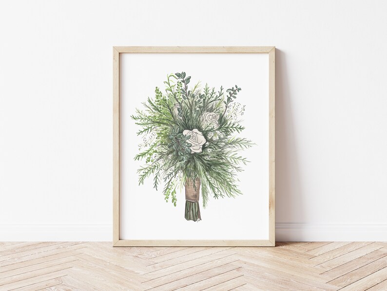 Watercolor Wedding Bouquet Wedding Flowers Custom Wedding Bouquet Painting Flower Preservation image 1