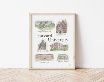 Watercolor College Map | Original Watercolor University Landmarks | Graduation Gift