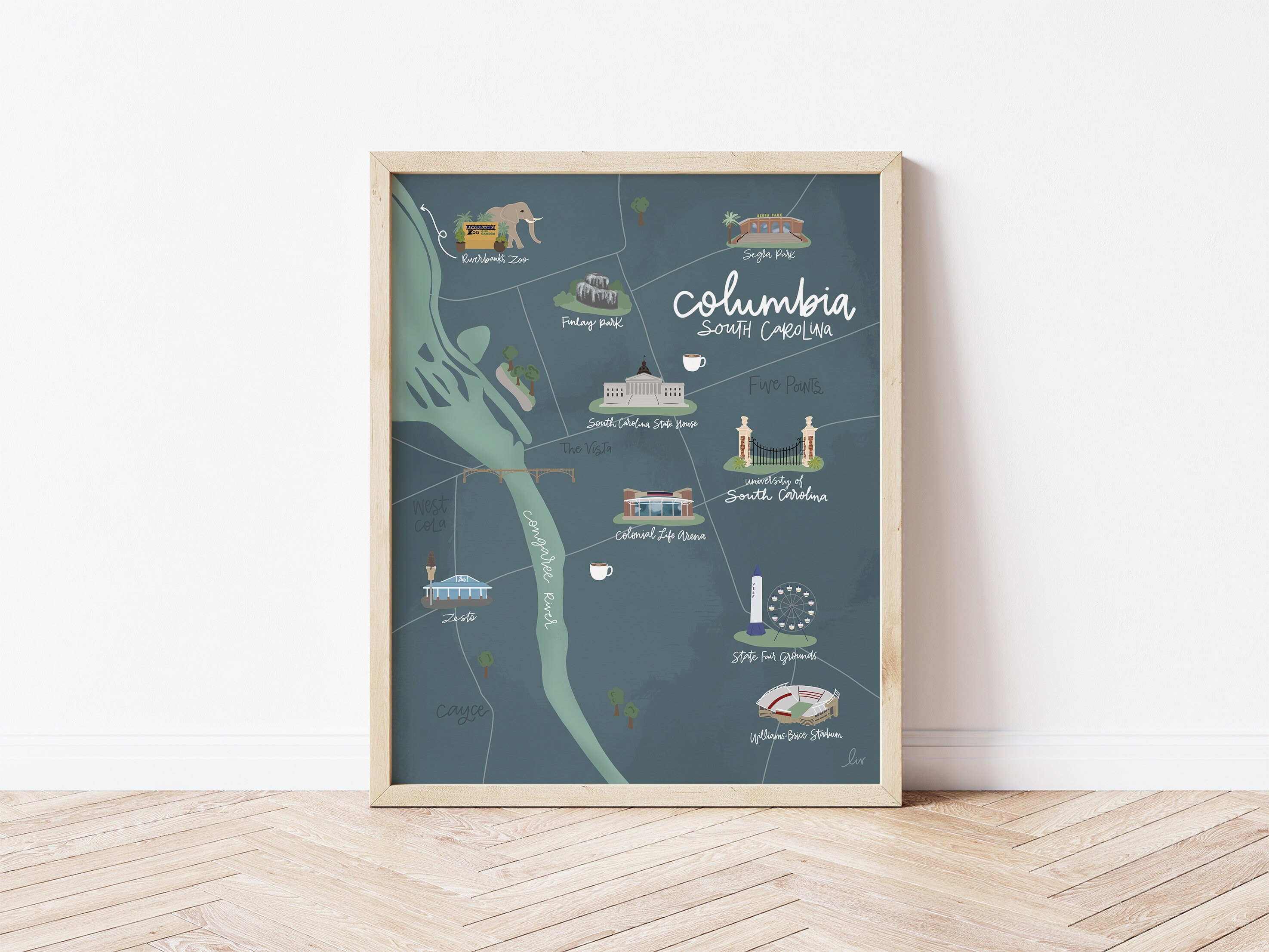 Columbia SC Illustrated Map Print 8 X 10 Etsy