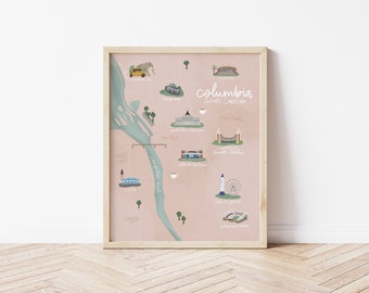 Columbia, SC Illustrated Map Print | 8 x 10