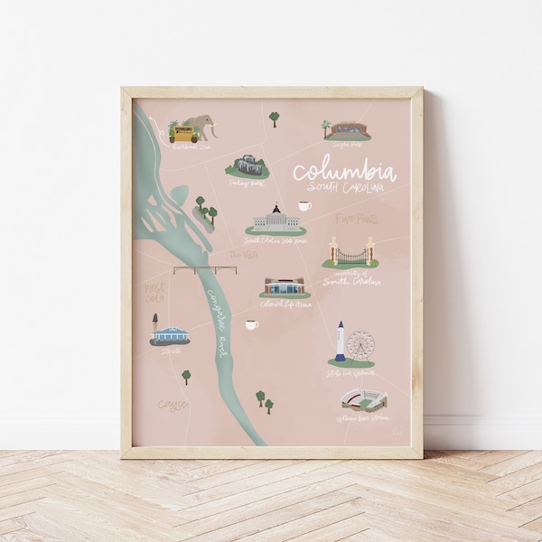 Columbia, SC Illustrated Map Print | 8 x 10