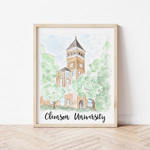 Clemson University Tillman Hall Watercolor Print 8x10