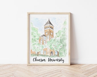 Clemson University Tillman Hall Watercolor Print 8x10