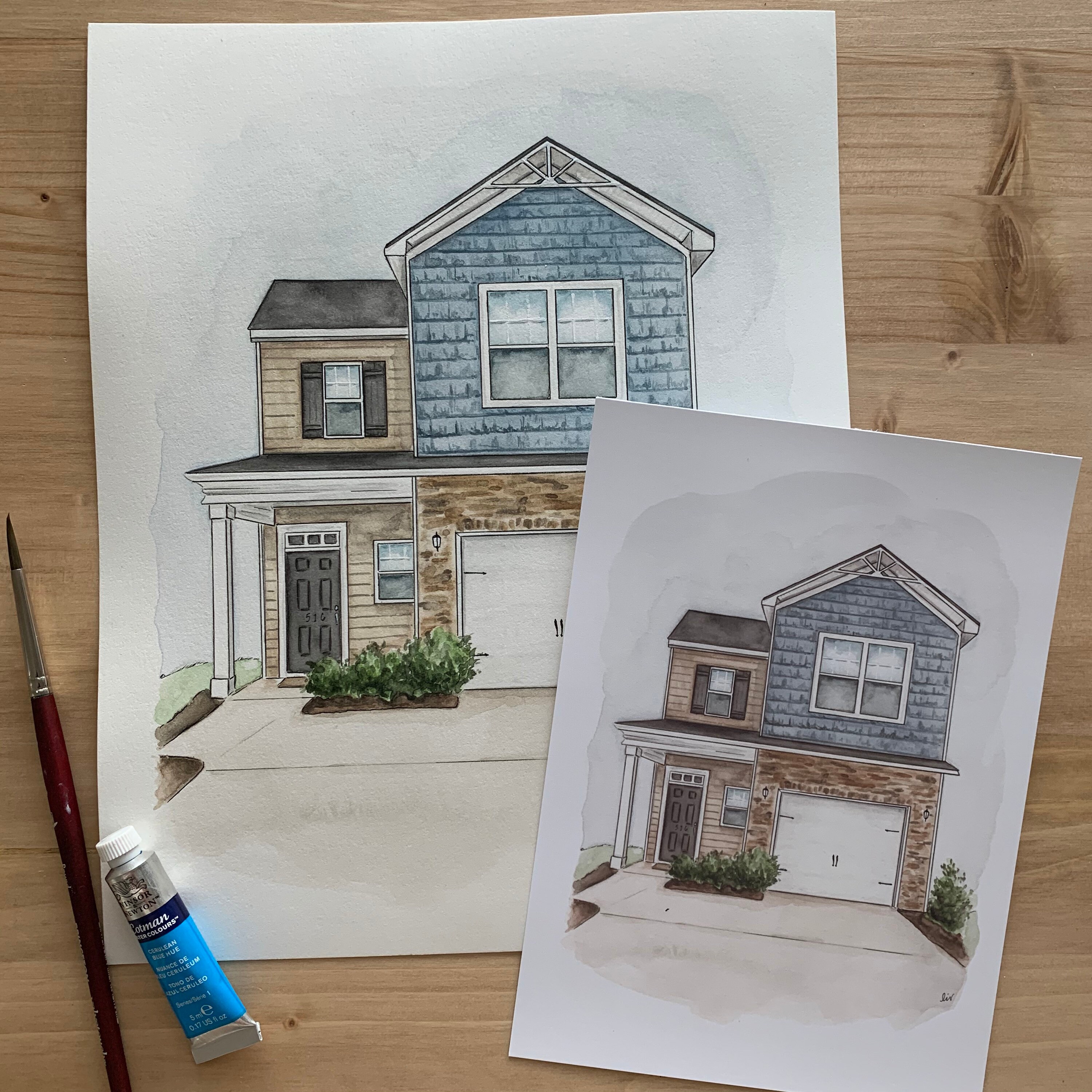 Watercolor House Painting Etsy