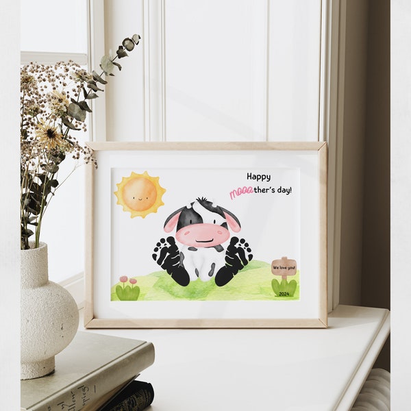 Mother's Day Footprint Craft, Printable DIY Crafts, Cow Footprint Craft, Happy Moother's Day, Gift for Mom and Grandma