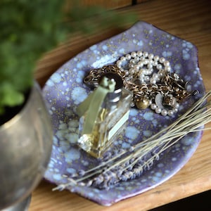 Signed Studio Pottery Tray, Purple Art Pottery Dish, Handmade Ceramic Catchall, Lavender Speckled Glaze, Jewelry Tray, Decorative Dish