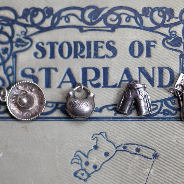 Vintage Sterling Charms, Sterling Sombrero, Sterling Cowboy Pants / Chaps, Sterling Mexican Water Pot, Garden of the Gods Arrows Quiver