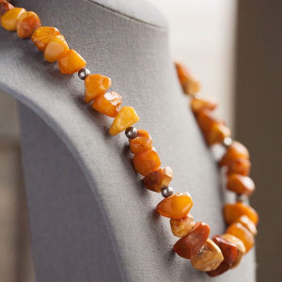 Antique Egg Yolk Amber Necklace, Antique Amber Nec