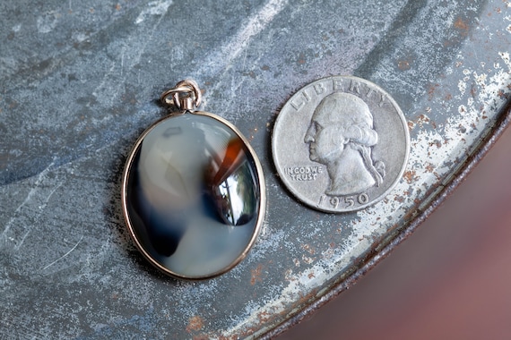 Large Victorian Picture Agate Gold Filled Pendant… - image 1