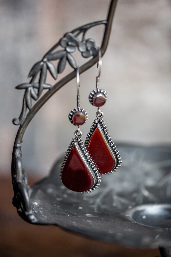 Vintage Afghan Silver Earrings, Afghan Sterling Si