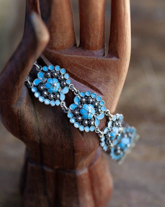 Amazing Antique Cannetille Blue Enamel Bracelet, A
