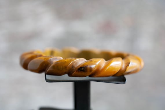 Vintage Marbled Black & Butterscotch Bakelite Bangle, Carved Bakelite Bangle, Marble Butterscotch Bakelite Bangle, Deeply Carved Bakelite View 2