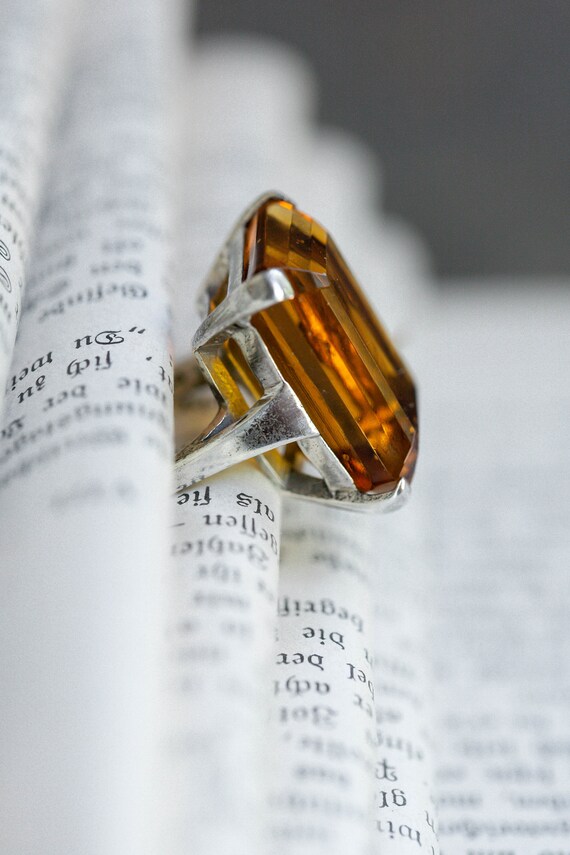 HUGE Faux Citrine Sterling Silver Ring, Retro Ste… - image 4