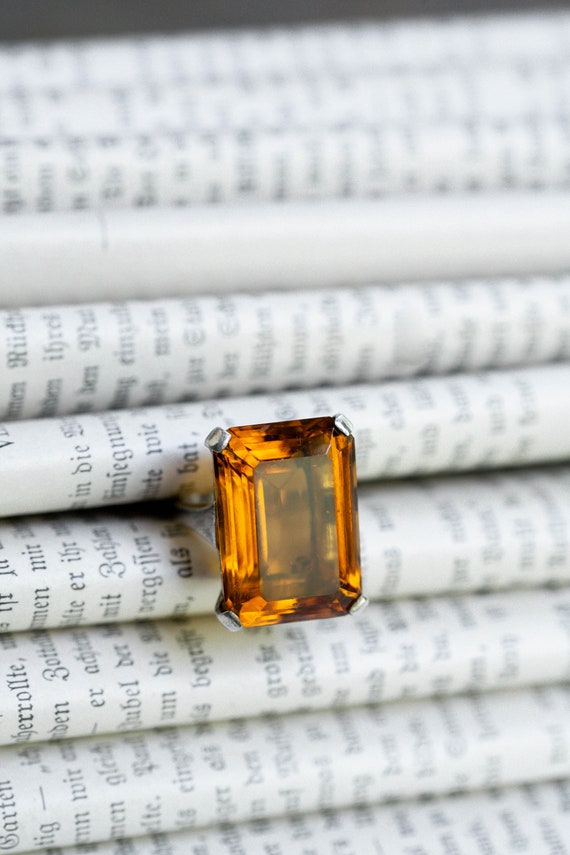 HUGE Faux Citrine Sterling Silver Ring, Retro Ste… - image 3