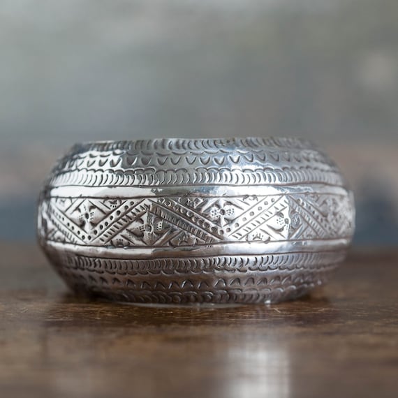 Vintage Rajasthani Sterling Indian Hammered Brace… - image 1