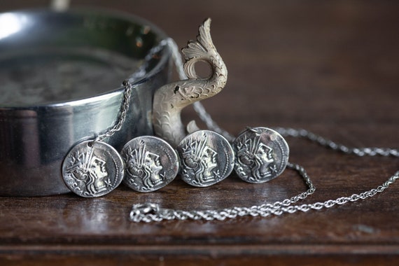 Antique Sterling Roman Coin Necklace, French Ster… - image 1