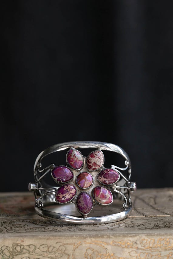 Sterling Silver Statement Cuff Bracelet with Pink… - image 2