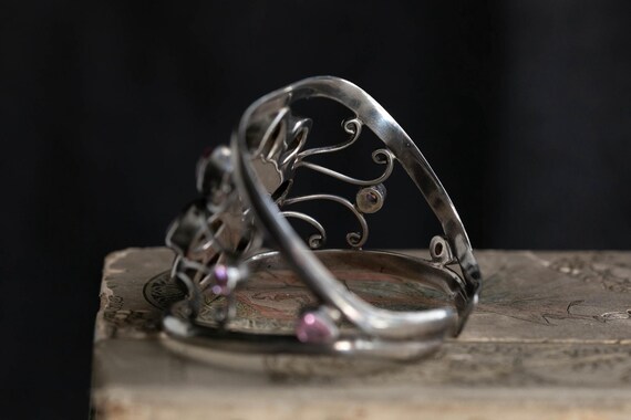 Sterling Silver Statement Cuff Bracelet with Pink… - image 8