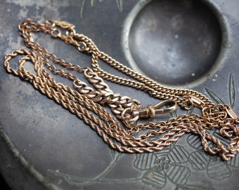 Victorian Watch Chain Necklace, LONG Antique Gold Filled Chain, Victorian Gold Filled Fancy Chain Necklace, Antique Chain Charm Holder