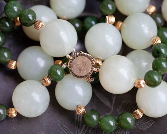 Vintage Estate Jade & Serpentine Necklace, Vintag… - image 4