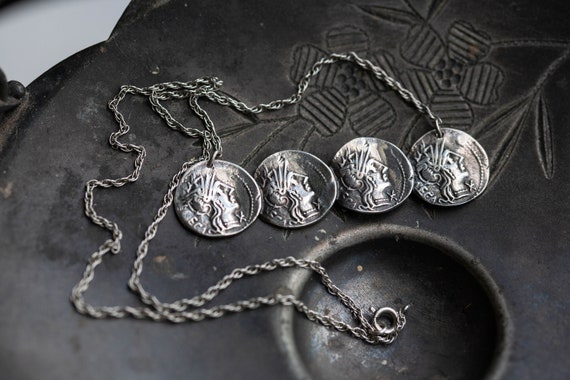Antique Sterling Roman Coin Necklace, French Ster… - image 4