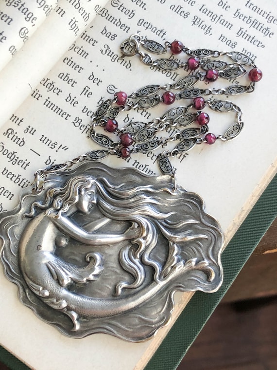 Art Nouveau Mermaid Necklace, Antique Mermaid Neck