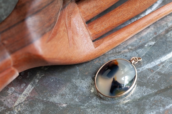 Large Victorian Picture Agate Gold Filled Pendant… - image 2