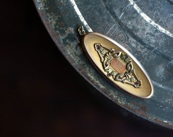 Art Nouveau Locket, Antique Nouveau Garnet Locket, J.J. Sommer & Co. Locket, Antique Gold Filled Locket, Antique Garnet Oval Locket