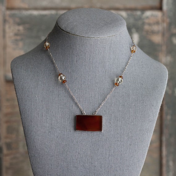 Art Deco Sterling Carnelian Necklace, Antique Sterling Carnelian