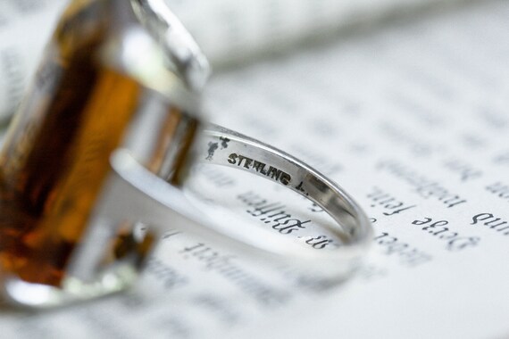 HUGE Faux Citrine Sterling Silver Ring, Retro Ste… - image 9