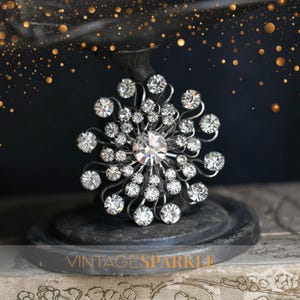 Clear Rhinestone Brooch, Midcentury Statement Pin, Starburst Swirl Brooch, 1950s Rhinestone Jewelry, Sparkling Vintage Brooch