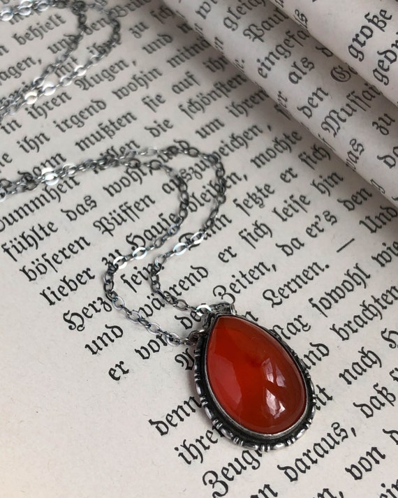 Art Deco Sterling Carnelian Necklace, Antique Car… - image 2