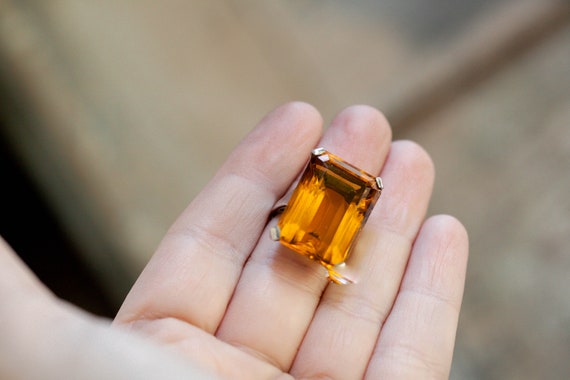 HUGE Faux Citrine Sterling Silver Ring, Retro Ste… - image 10