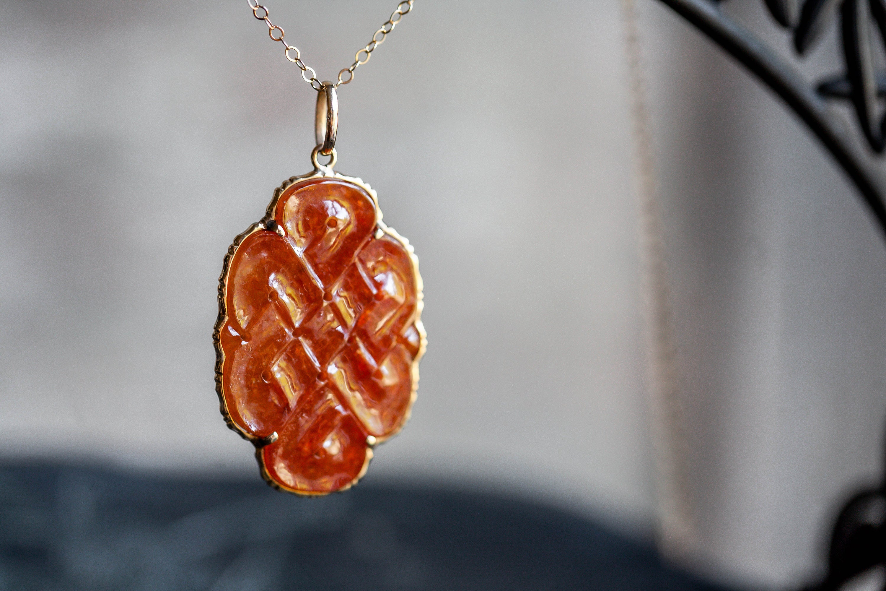 Orange Jade Pendant Jade Mystic Knot Pendant Carved Jade Etsy