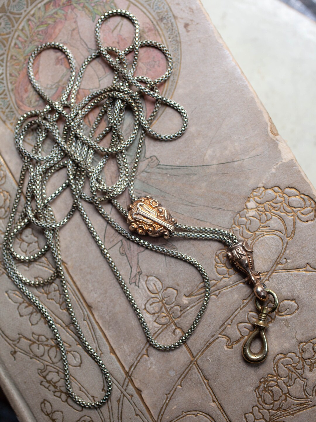 1800's Georgian Guitar Guard Chain, Georgian Box Gold Filled Chain ...