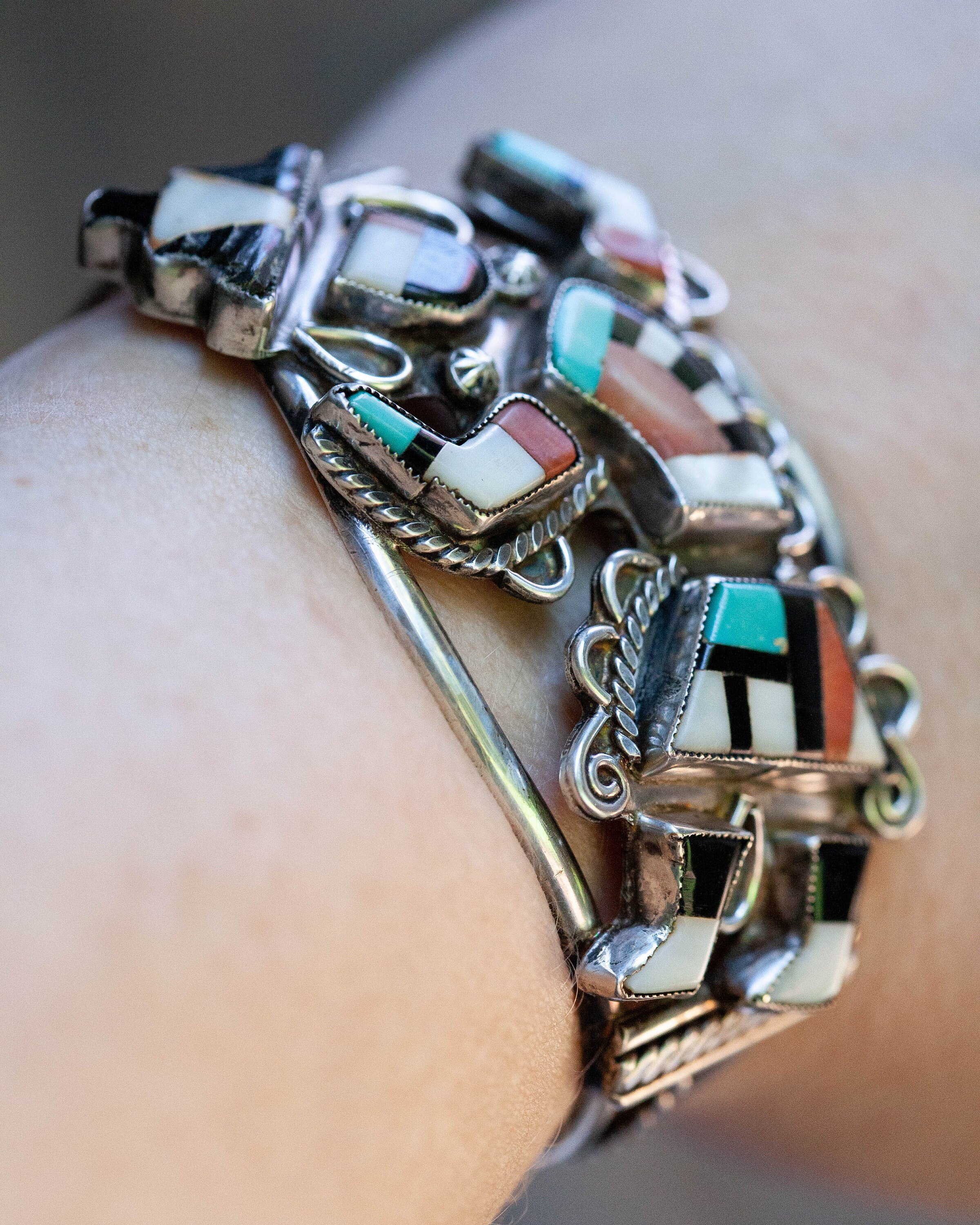 Vintage 1940's Zuni Inlaid Rainbow Bracelet, Vintage Zuni