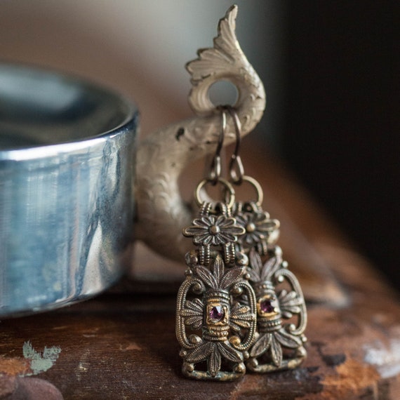 Antique Floral Earrings, Victorian Floral Earrings