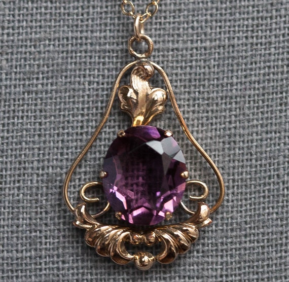 Vintage Gold Filled Purple Stone Pendant, Vintage… - image 4
