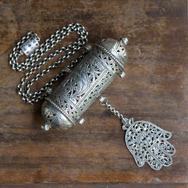 HUGE Antique Bedouin Prayer Box Necklace, Antique Taviz Ta'Wiz Amulet Necklace, Antique Sterling Amulet Necklace, Antique Sterling Hirz