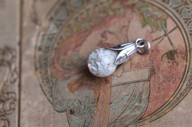Vintage Floating Opal Pendant, Vintage Opal Necklace, Floating Opal Necklace, Glass Bottle Opal Necklace, Sterling Floating Opal image 5