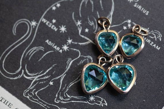 Mid-century Gold Filled Heart Charms, 1950's Gold Filled Aqua Blue Heart Charms, Vintage Heart Charms
